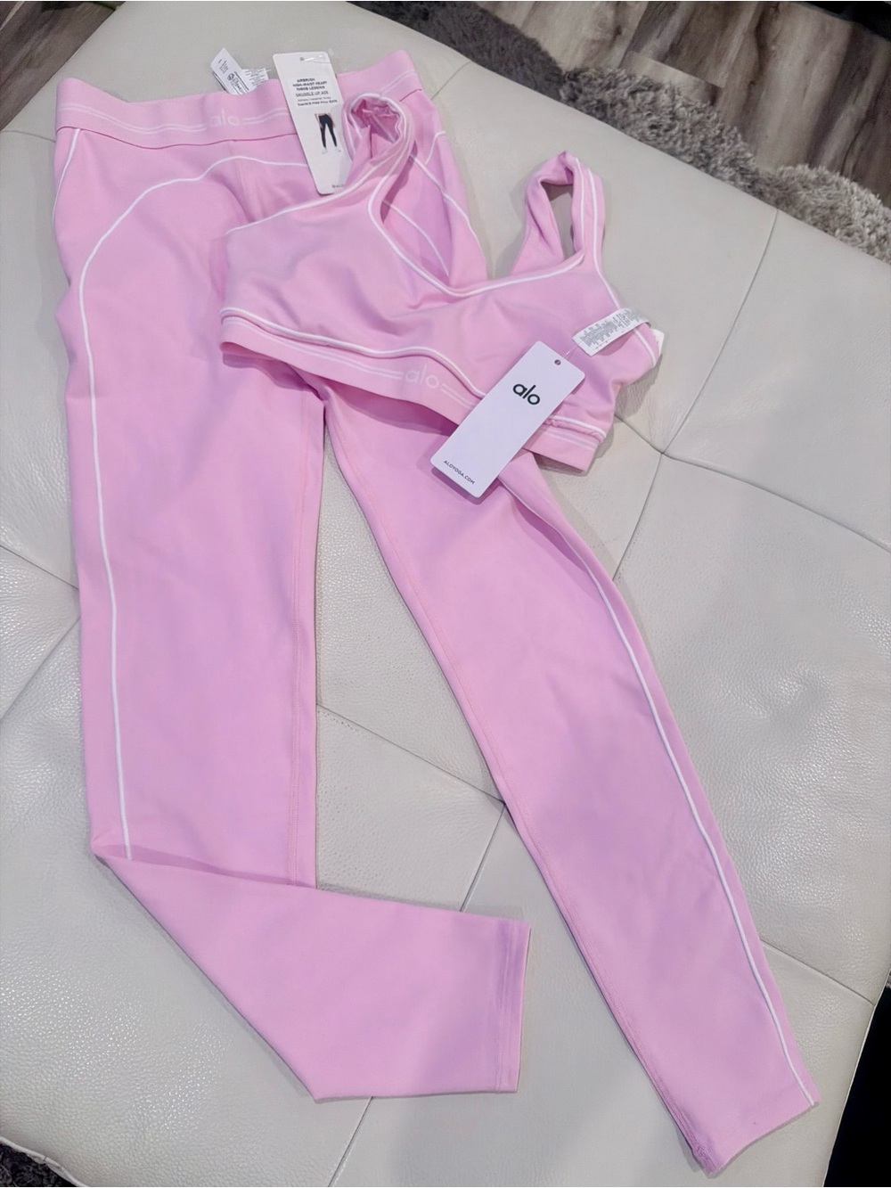 ALO Yoga Light Pink Athletic Shorts with White Piping
